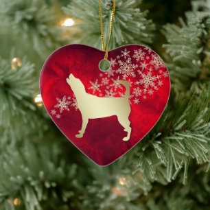 Red Gold Snowflake Beagle Keramik Ornament