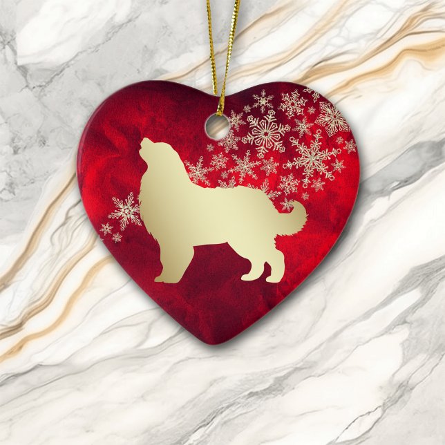Red Gold Snowflake Bernese Mountain Dog Keramik Ornament (Von Creator hochgeladen)