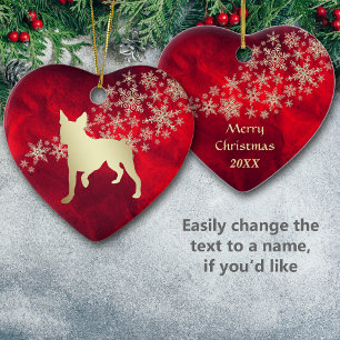 Red Gold Snowflake Boston Terrier Keramik Ornament
