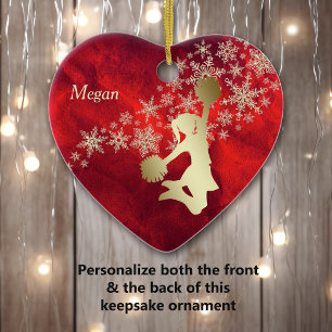 Red Gold Snowflake Cheerleader Personalisiert Keramik Ornament