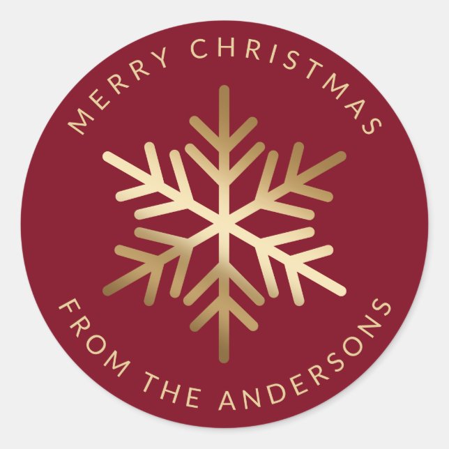 Red Gold Snowflake Family Merry Christmas Runder Aufkleber (Vorderseite)
