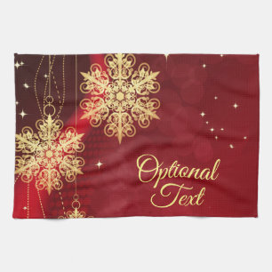 Red & Gold Snowflake Filigree Custom Christmas Geschirrtuch