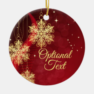 Red & Gold Snowflake Filigree Custom Christmas Keramik Ornament