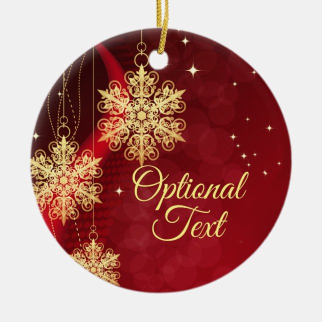 Red & Gold Snowflake Filigree Custom Christmas Keramik Ornament (Vorne)
