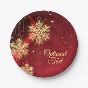 Red & Gold Snowflake Filigree Custom Christmas Pappteller