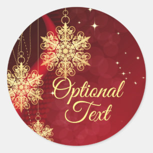Red & Gold Snowflake Filigree Custom Christmas Runder Aufkleber
