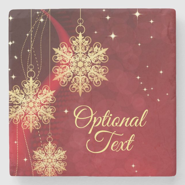 Red & Gold Snowflake Filigree Custom Christmas Steinuntersetzer (Vorderseite)