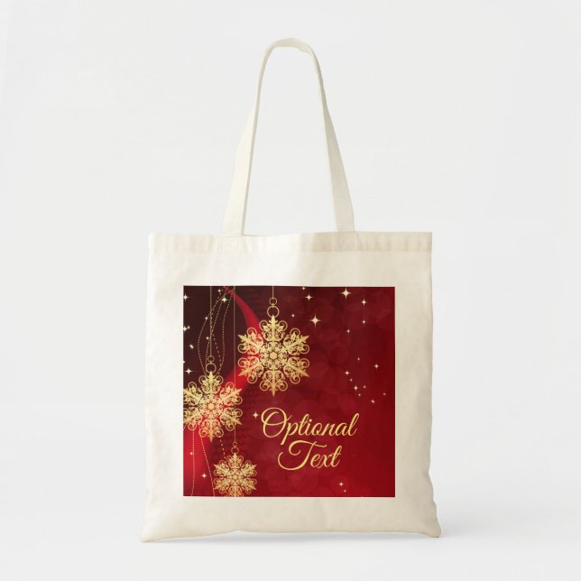 Red & Gold Snowflake Filigree Custom Christmas Tragetasche (Vorne)