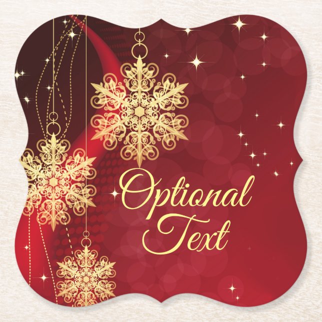 Red & Gold Snowflake Filigree Custom Christmas Untersetzer (Vorderseite)