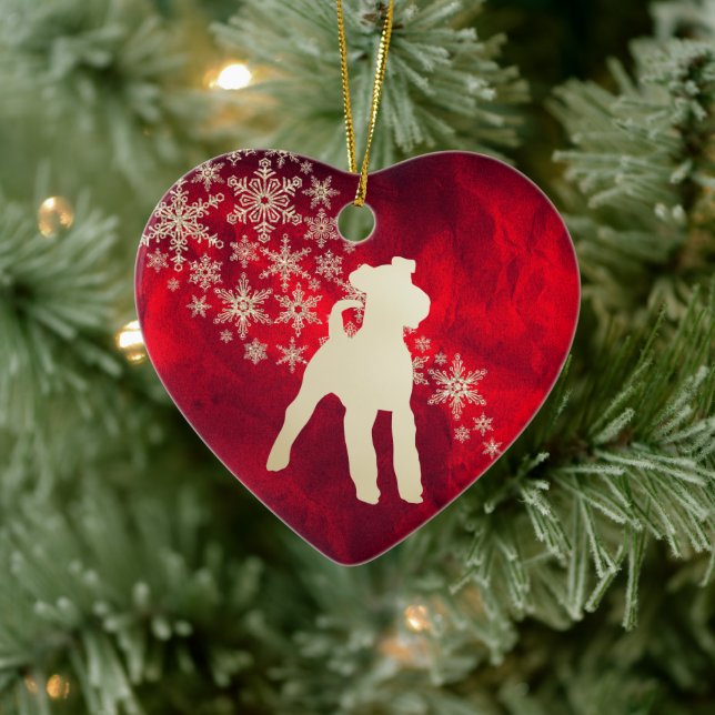 Red Gold Snowflake Fox Terrier Keramik Ornament (Baum)