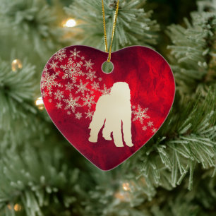 Red Gold Snowflake Labradoodle Dog Keramik Ornament