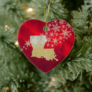 Red Gold Snowflake Louisiana Herz Keramik Ornament