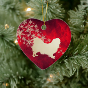 Red Gold Snowflake Pekingese Dog Keramik Ornament