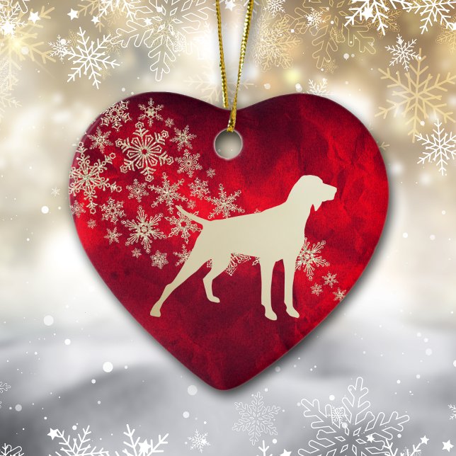 Red Gold Snowflake Pointer Dog Keramik Ornament (Von Creator hochgeladen)