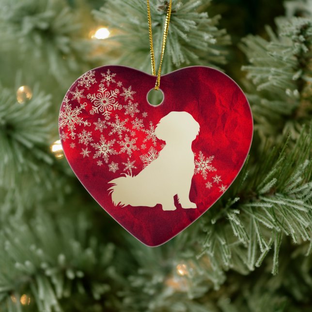 Red Gold Snowflake Shih Tzu Dog Keramik Ornament (Baum)