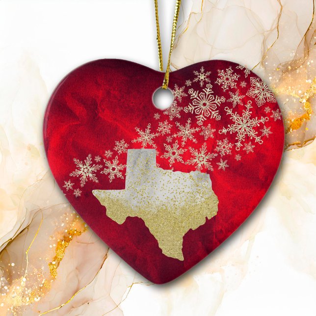 Red Gold Snowflake Texas Herz Keramikornament (Von Creator hochgeladen)