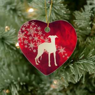 Red Gold Snowflake Whippet Hund Keramik Ornament