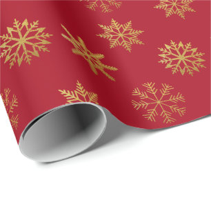Red Gold Snowflakes Packpapier
