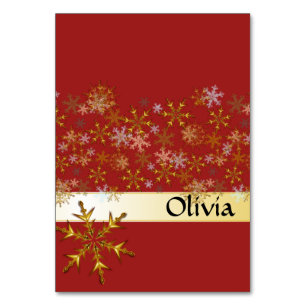 Red Gold Snowflakes Tented Holiday Platzkarten Tischnummer