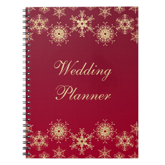Red, Gold Snowflakes Wedelplaner Notebook Notizblock (Vorderseite)