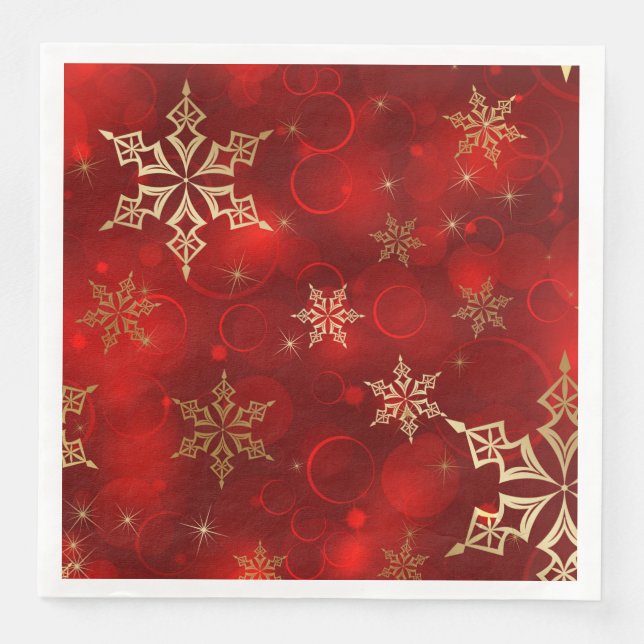 Red & Gold Snowflakes Weihnachtsfeiertage Napkins Serviette (Vorderseite)