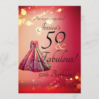 Red Gold Sparkle 50 & Fabulous 50. Geburtstag Einladung