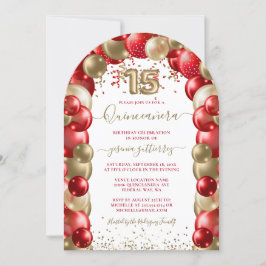 Red Gold Sparkle Quinceañera Ballon Einladung