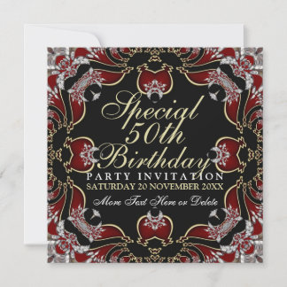 Red+Gold Special 50. Geburtstagsparty Einladungen