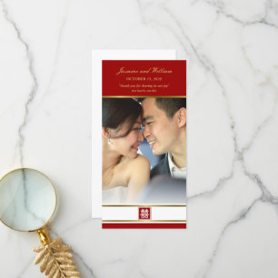Red & Gold Square Double Happiness Chinese Wedding Dankeskarte