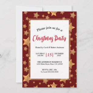 Red Gold Star Elegante Vintage Weihnachten Party Einladung