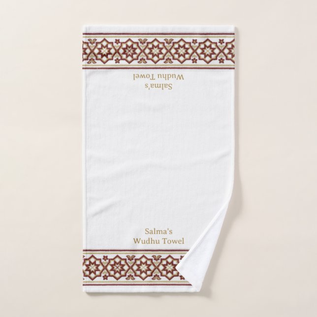 Red Gold Star Flower Border White Customized Wudhu Handtuch (Handtuch)
