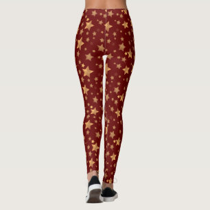 Red Gold Star Traditionelles Retro Weihnachtsmuste Leggings