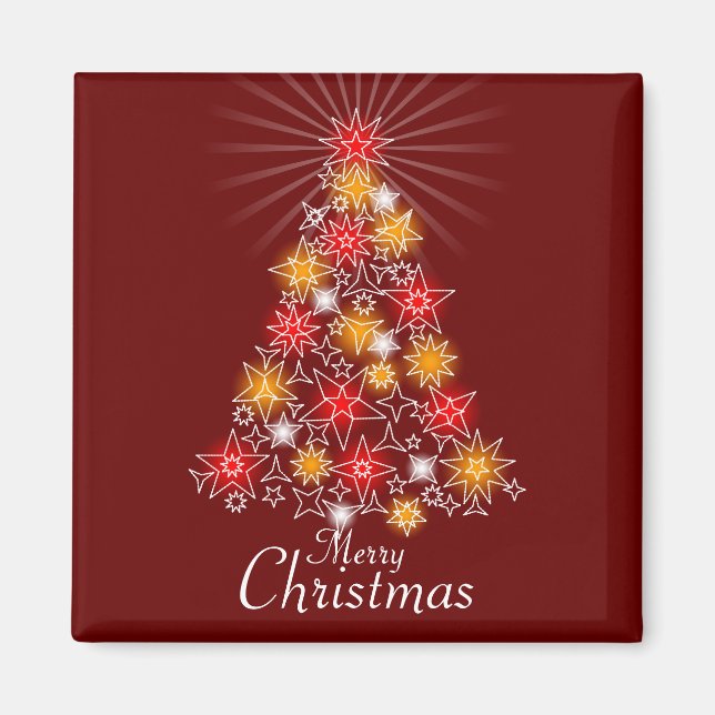 Red & Gold Star Weihnachtsbaum Square Magnet (Vorne)