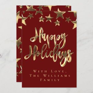 Red Gold Stars Happy Holidays Weihnachten Einladung