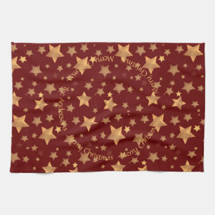 Red Gold Stars Muster Elegant Frohe Weihnachten Geschirrtuch