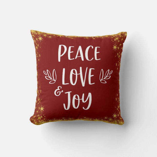 Red Gold Stars Peace Liebe Joytypografie Zitat Kissen (Vorderseite)