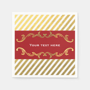 Red & Gold Strip Weihnachtsfeier Napkins Serviette