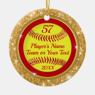 Red, Gold Super Niedlich Softball Weihnachtsschmuc Keramik Ornament