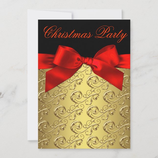 Red Gold Swirl Bow Corporate Christmas Party Einladung (Vorderseite)