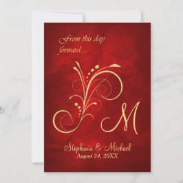 Red Gold Swirl Monogram Wedding Einladung