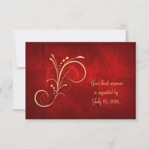 Red Gold Swirl Wedding RSVP Karte