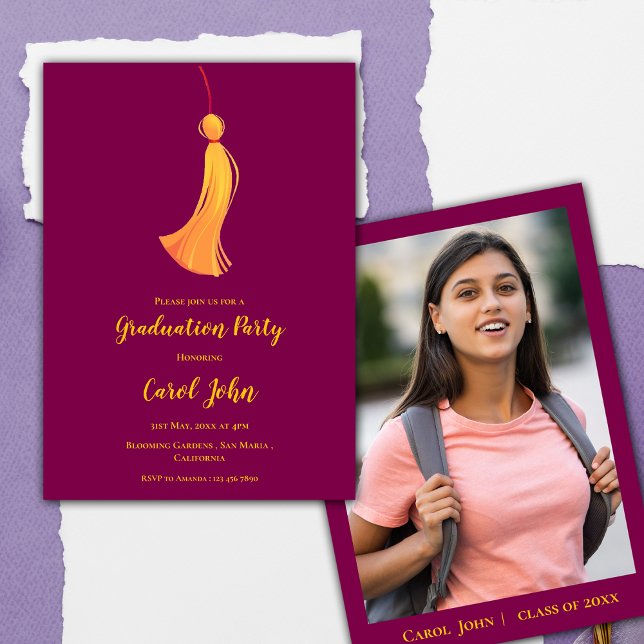 Red Gold Tassel Niedlich Foto 2025 Graduation Part Einladung (Red Gold Tassel Cute Photo 2025 Graduation Party Invitation)