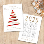 Red Gold Tree 2025 Calendar Merry Christmas Feiertagskarte<br><div class="desc">Stylish Red Gold Tree 2025 Calendar Merry Christmas is in a stylish set handwritten style script. With a handy 2025 calendar on the back for your recipients and Happy New Year greeting.</div>