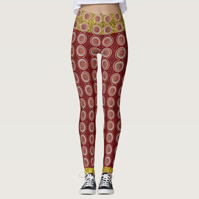 Red Gold Trendfarbene Abstrakte Leggings (Vorderseite)
