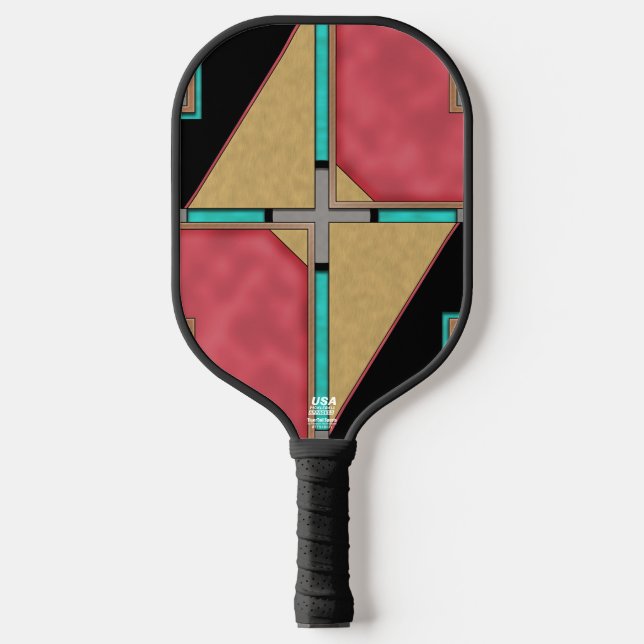 Red, Gold, Turquoise Cyberpunk Art Deco Design Pickleball Schläger (Vorderseite)