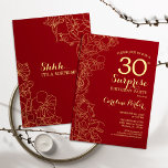 Red Gold Überraschung 30. Geburtstag Party Einladung<br><div class="desc">Red Gold Floral Überraschung 30. Geburtstag Party Einladung. Minimalistisches modernes Design mit botanischen Akzenten und Typografie-Script-Schriftart. Einfache florale Einladungskarte perfekt für eine stilvolle weibliche Überraschung am Tag. Kann für jedes Alter angepasst werden.</div>