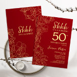 Red Gold Überraschung 50. Geburtstag Einladung<br><div class="desc">Red Gold Überraschung 50. Geburtstag Einladung. Minimalistisches modernes feminines Design mit botanischen Akzenten und Typografie-Script-Schriftart. Einfache florale Einladungskarte perfekt für eine stilvolle weibliche Überraschung am Tag.</div>