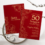 Red Gold Überraschung 50. Geburtstagsparty Einladung<br><div class="desc">Red Gold Floral Überraschung 50. Geburtstag Party Einladung. Minimalistisches modernes Design mit botanischen Akzenten und Typografie-Script-Schriftart. Einfache florale Einladungskarte perfekt für eine stilvolle weibliche Überraschung am Tag. Kann für jedes Alter angepasst werden.</div>