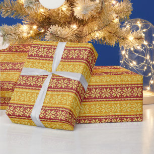 Red Gold Ugly Sweater Gezwirnt Weihnachtsschneeflo Geschenkpapier
