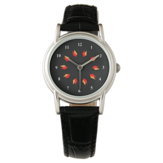 Red, Gold und Black Mandala Watch Armbanduhr (Vorderseite)